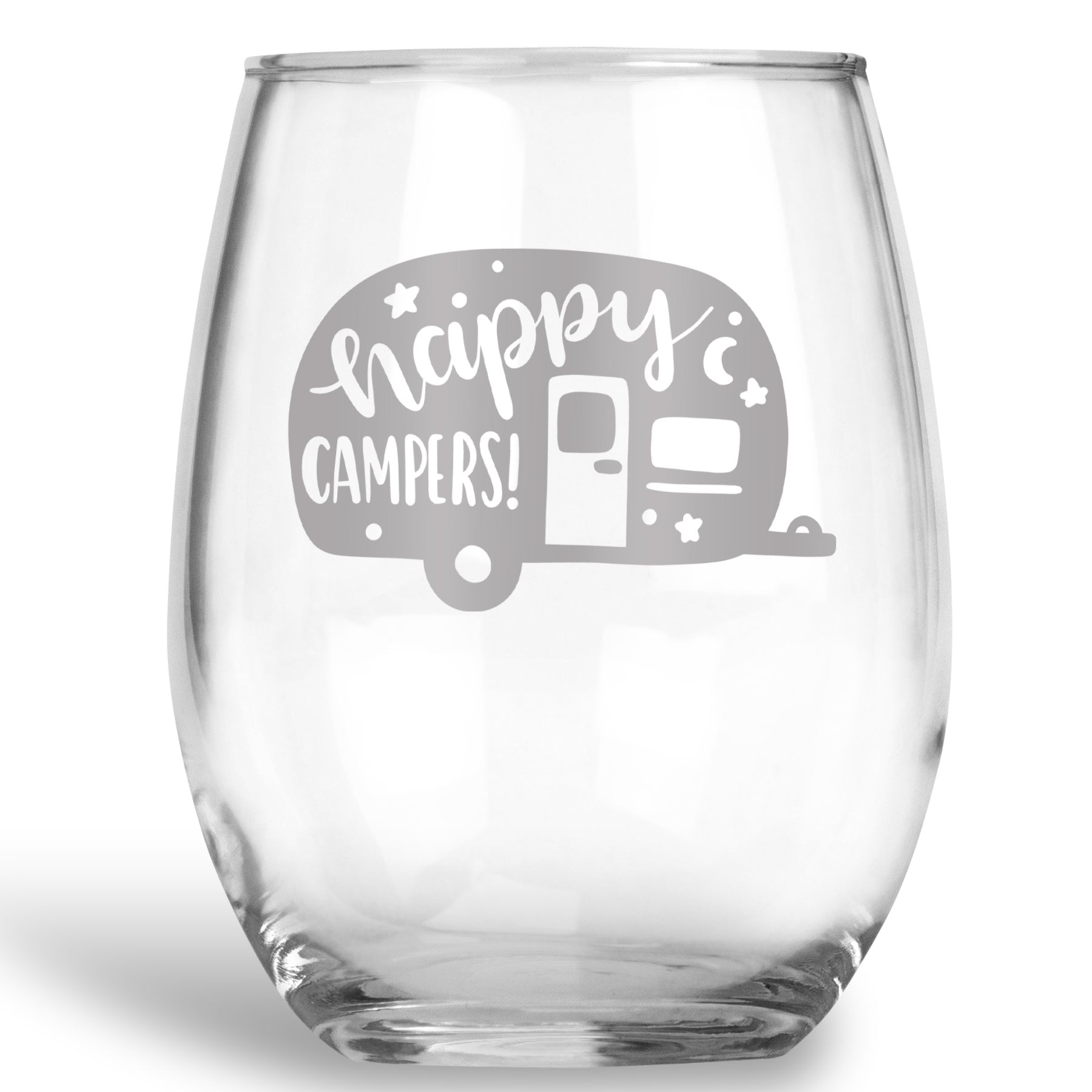 Happy Camper Vintage Camper Stemless Wine Glass