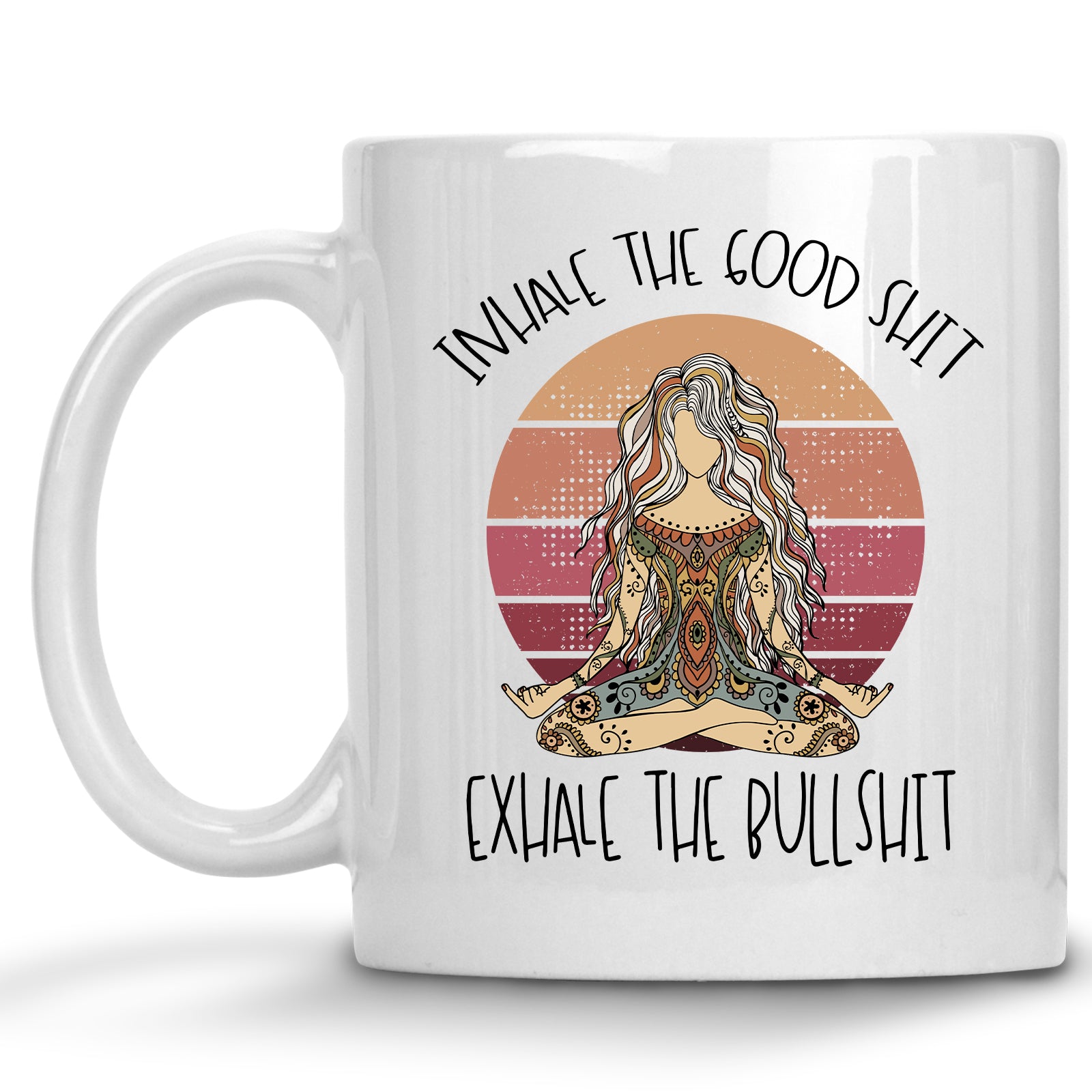 Inhale the Good Shit, Exhale the Bullshit Retro Yoga Middle Finger Mug