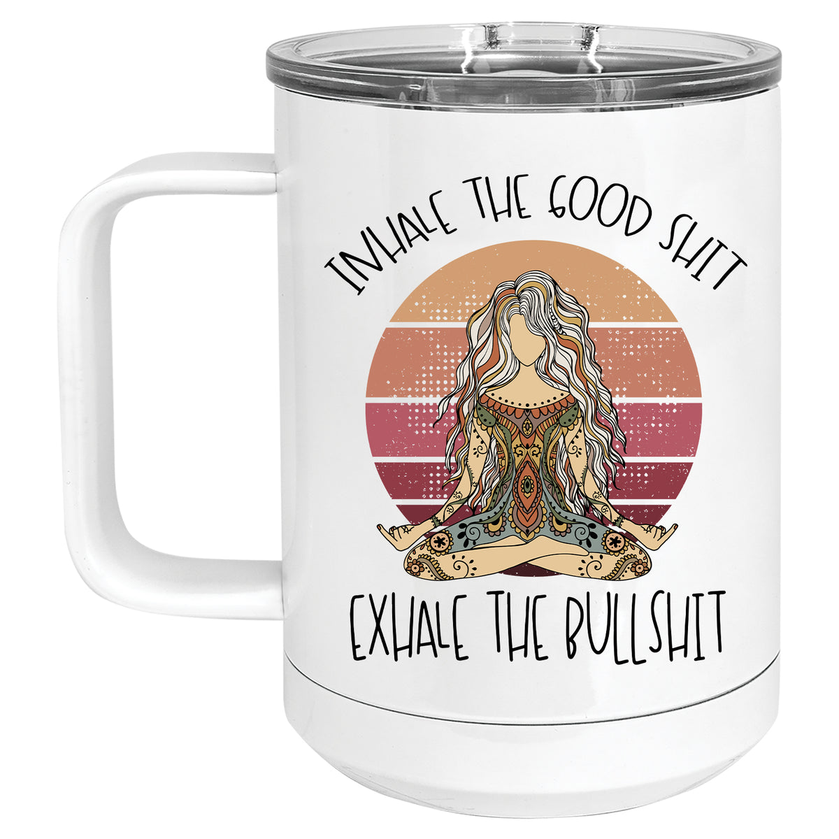 Inhale the Good Shit, Exhale the Bullshit Retro Yoga Middle Finger Mug